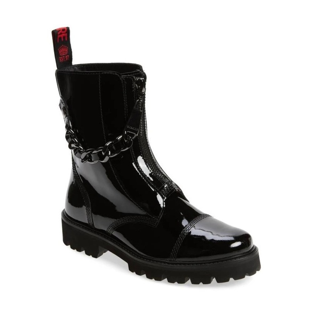 New ZADIG & VOLTAIRE Women's Joe Cecilia Black Patent Chain Boot Size 36 / US 6